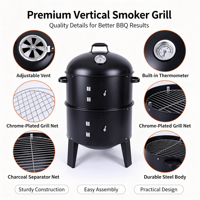 Barbecue vertical à charbon de bois à 3 niveaux pour l'extérieur, multifonctionnel