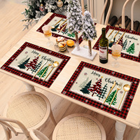 Ensemble de 4 sets de table en polyester à motif de sapins de Noël, 12 x 18 pouces, lavables, pour la décoration des fêtes