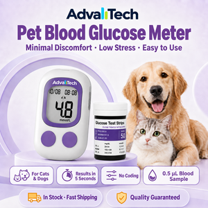 Appareil de mesure de la glycémie pour animaux de compagnie AdvallTech pour chats et chiens, kit de test vétérinaire sans codage en 5 secondes - Product Image 1