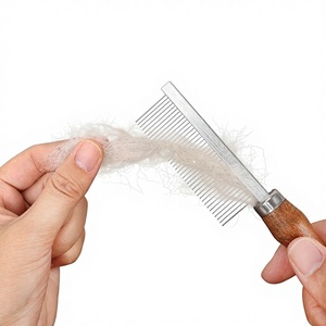 Peigne de toilettage pour animaux de compagnie, dents en métal et manche en bois massif (poignée ronde/conique) pour chats et chiens, peigne pour enlever les nœuds, les puces et les poils - Product Image 5