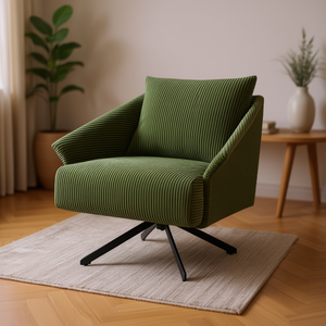 Poltrona Relax Homeera in Tessuto Verde Scuro con Base Girevole, Sedia Moderna per Soggiorno dal Design Contemporaneo con Schienale Solido e Gambe in Metallo - Product Image 2