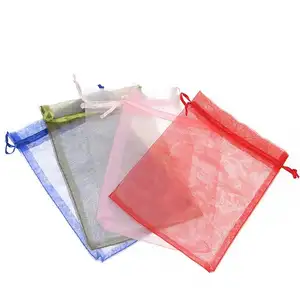 定制印花您自己的商标透明透明纤维织物拉绳礼品袋，用于珠宝礼品包装