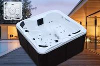 Spa de nage portable autoportant pour 5 personnes, spa extérieur massant avec 4 sièges, 1 transat, marches et couverture isolante à vendre