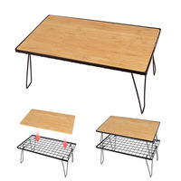 Table pliante d'extérieur en bambou avec plateau en maille, table de camping portable pour barbecue, table de camping, table en maille