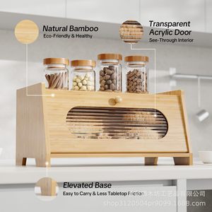 Wooden Bread Storage Box With Lid Rectangle Solid Color <b>Kitchen</b> Countertop Pastry Fruit Holder XMF-0401 - Product Image 2
