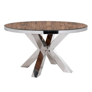 Meilleure collection de luxe de designers, table à manger pliable de style européen, bois massif recyclé, meubles de salle à manger en acier inoxydable - Product Image 6