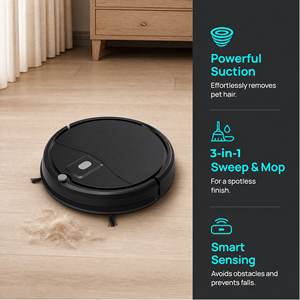 Aspirateur robot autonettoyant Bagotte 3-en-1, aspirateur sec et humide, batterie pour le nettoyage des tapis, des sols et des poils d'animaux domestiques - Product Image 6