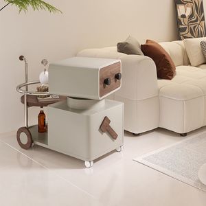 Modern Multifunctional Movable Trolley Coffee <strong>Table</strong> for Small Apartment <strong>Rotating</strong> <strong>Side</strong> <strong>Table</strong> for Living Room Wooden Sofa Cabinet - Product Image 3