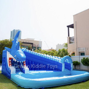 Tobogán acuático inflable de tiburón de PVC comercial <span class=keywords><strong>con</strong></span> <span class=keywords><strong>piscina</strong></span>, tobogán acuático para niños, tobogán húmedo y seco, <span class=keywords><strong>casa</strong></span> de rebote a la venta - Product Image 1
