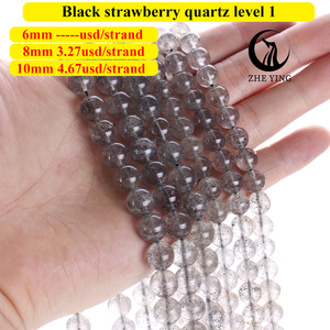 Zhe Ying 6/8/10mm perles de pierre de Quartz fraise noire perles de pierre rondes pour la fabrication de bijoux perles de Quartz fraise noire - Product Image 6