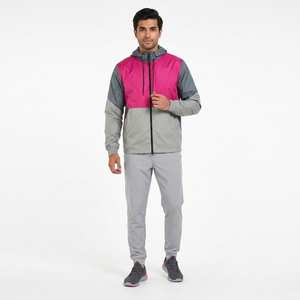Mens <b>Lightweight</b> Full Zip Windbreaker <b>Jacket</b> in Pink Silver Waterproof and Quick Dry Breathable for Spring <b>Summer</b> Street Wear - Product Image 1