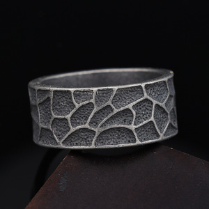 Antique Cracked Band <b>Ring</b> | Stainless Steel Band <b>Ring</b> for Men | Rugged Rustic Vintage Design <b>Statement</b> Jewelry - Product Image 2