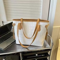 Nouveauté Sac fourre-tout grande capacité en PU avec fermeture éclair, sac à main décontracté et élégant à motif losanges pour femme, sac de shopping uni en PU pour femme