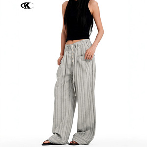 Pantaloni Casual da Uomo 11KN, Stile Americano Old Money, 100% Poliestere, a Righe, Gamba Larga, Vestibilità Comoda - Product Image 3