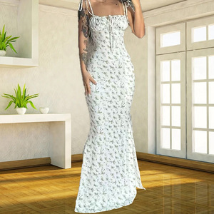 2025 européen américain été vente chaude nouveau Floral Spaghetti sangle haut court décontracté un ensemble <span class=keywords><strong>longue</strong></span> <span class=keywords><strong>robe</strong></span> pour le commerce extérieur - Product Image 4