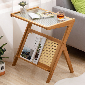 <span class=keywords><strong>Tavolino</strong></span> <span class=keywords><strong>da</strong></span> Caffè in Bambù con Piano in <span class=keywords><strong>Vetro</strong></span> <span class=keywords><strong>e</strong></span> Ripiano Intrecciato, Mobile in <span class=keywords><strong>Legno</strong></span> per Soggiorno <span class=keywords><strong>e</strong></span> Camera <span class=keywords><strong>da</strong></span> Letto, Porta Riviste - Product Image 4