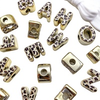 Perles alphabet en acrylique épaisses à double face, motif léopard, bordure dorée, 26 lettres anglaises, trou large de 21 mm, pour la fabrication de bijoux