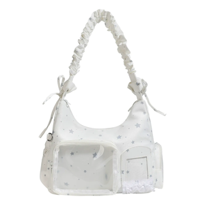 Bolso Itabag con ventana de PVC, estampado de estrellas de felpa, correa fruncida y bolsa de nailon para colección de tarjetas DIY - Product Image 6