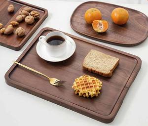 Bandeja de Servir Rústica de Madera Maciza de Nogal, Ovalada, Redonda, Rectangular, Decoración de Cocina, Bandeja de Madera para Postres, Té, Café - Product Image 2