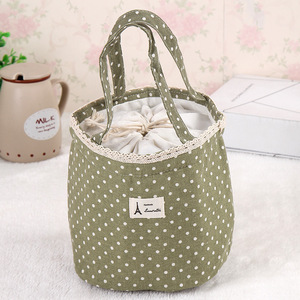 Sac à bento en toile de coton et lin à pois mignons, sac isotherme pour boîte à lunch, pour un usage quotidien - Product Image 4