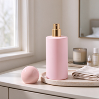 Flacon de parfum rose mat personnalisé avec logo, 50 ml, en verre cylindrique, avec bouchon boule brillant, emballage boutique marque privée