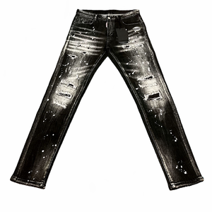 <span class=keywords><strong>Pantaloni</strong></span> Jeans da Uomo Personalizzabili Effetto Rovinato a Gamba Dritta Denim Lavaggio Aderente Streetwear Casual alla Moda con Schizzi di Vernice - Product Image 1