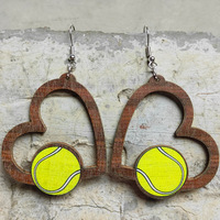 Pendientes Colgantes de Madera con Forma de Corazón Geométrico de Moda para Mujer, Hipoalergénicos, con Diseños de Fútbol, Béisbol, Baloncesto, Tenis y Voleibol