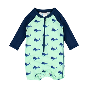 Traje de Baño de Manga Larga para Bebés, con Estampado de Ballena Azul, Cierre Frontal con Cremallera y Broches, Protección UPF50, Traje de Baño de una Pieza para Playa - Product Image 2