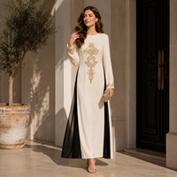 Robe Abaya Dubaï pour femmes, design marocain modeste et magnifique, perles, ensemble 2 pièces, Jalabiya avec châle à volants en mousseline de soie de qualité supérieure
