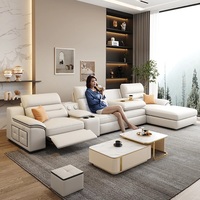 Sofá Seccional Moderno en Forma de L de Tela FZT con Respaldo Reclinable, Patas de Madera y Almacenamiento para Sala de Estar