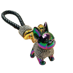 Luxe <span class=keywords><strong>bouledogue</strong></span> français porte-clés mignon chiot cristal bijoux avec strass pour dames sac accessoires filles cadeaux Logo personnalisé - Product Image 1