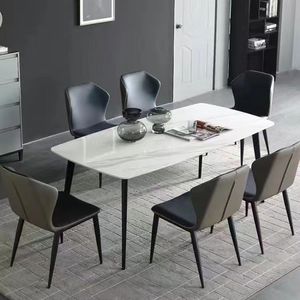 Ensemble de table à manger rectangulaire moderne et minimaliste, 6 pièces, structure en blanc neige brillant, gain de place, pour salle à manger - Product Image 1