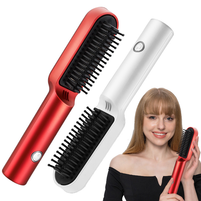 Yi Er Hair Straightener Brush Portable Mini Wireless Flat Iron Usb Rechargeable Ceramic Cordless Hair Straightener