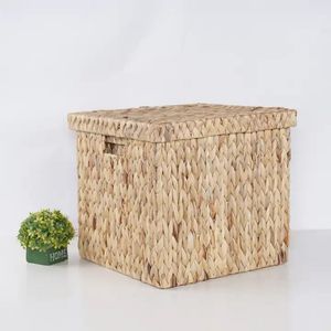 Handwoven Natural Seagrass Water Hyacinth <b>Rectangular</b> Storage <b>Basket</b> With Lid Straw Rope Indoor Decor Direct Vietnam Export - Product Image 2