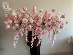 Decorazioni Floreali per Matrimonio Primaverile, Runner da Tavolo con Rose Rosa e Bianche, Runner Floreale Artificiale - Product Image 5