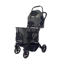 Poussette légère de luxe pour animaux de compagnie pliable grande double couche confortable chariot étanche pour petits chiens 360 vue chien de luxe