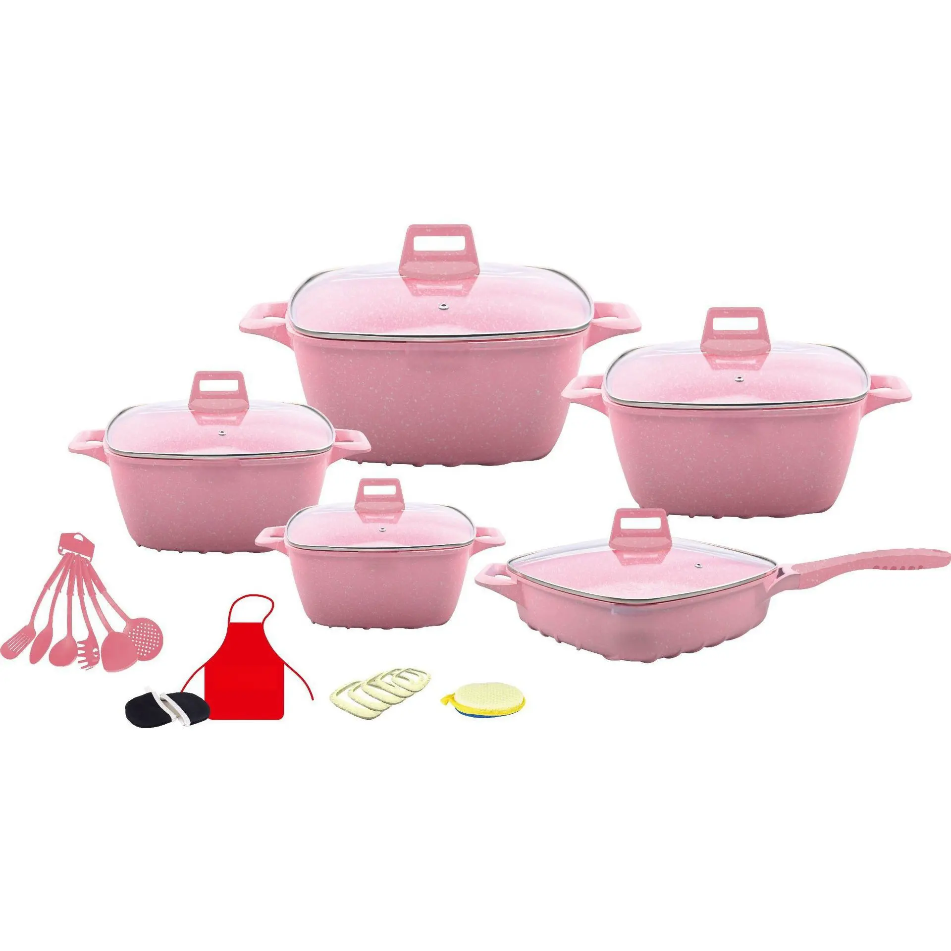 HT phổ biến 25 mảnh không dính Cookware Set sắt Frying Pan nước sốt nồi Nồi súp nồi Bộ Granite maifanshi không dính Cookware Bộ