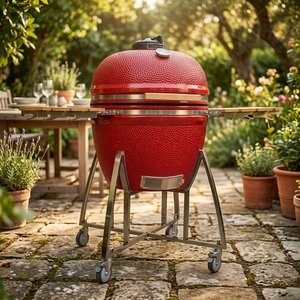 Barbecue au charbon de bois en céramique Auplex <span class=keywords><strong>Kamado</strong></span> <span class=keywords><strong>XL</strong></span> avec chariot multifonction pour usage familial - Product Image 1