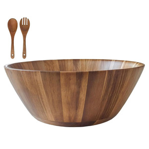 Tazón para mezclar de madera de acacia de 12 pulgadas, tazón redondo de madera para ensalada, frutas y verduras, apto para lavavajillas. - Product Image 1