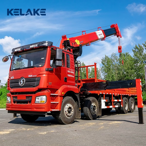 KELAKE Yellow 8x4 <b>Flatbed</b> Crane <b>Truck</b> With Straight Arm Boom - Product Image 1