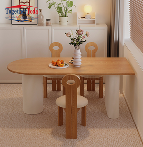 Table de salle à manger ovale en bois massif, style moderne et antique, simple, écologique, durable, avec plateau en bois, pour hôtel, restaurant, mobilier - Product Image 6