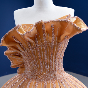 Robe de mariée princesse élégante et tendance Jancember RSM67356 pour femmes, sans manches, dorée et pailletée - Product Image 3