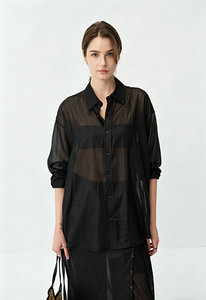 <span class=keywords><strong>Camicia</strong></span> <span class=keywords><strong>Trasparente</strong></span> Texturizzata con Bottoni per <span class=keywords><strong>Donna</strong></span>, Blusa Larga a Maniche Lunghe per l'Estate, Top Casual Leggero e <span class=keywords><strong>Trasparente</strong></span> in Poliestere - Product Image 3