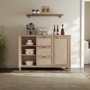 Buffet en rotin à <span class=keywords><strong>2</strong></span> <span class=keywords><strong>portes</strong></span> et 3 tiroirs de 51,57 pouces - Product Image 4