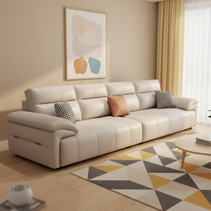 नीले आधुनिक सरल तीन-सीटर मॉड्यूलर छोटे अपार्टमेंट वास्तविक चमड़े स्टेनलेस स्टील स्पंज सेक्शनल सोफा - Product Image 3