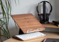 Support de tablette pliable style bois, trépied réglable à double axe, installation sur table, support pour ordinateur portable