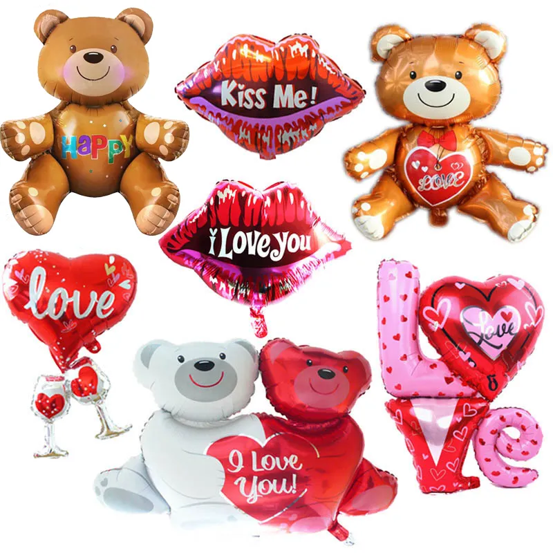 Various Styles I Love You Kiss Me Lips Heart Bear Foil Balloons Valentine's Day Globos Wedding Decoration Balloons Gifts