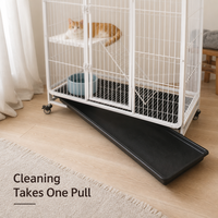 Enclos d'élevage carré en fer pour chat d'intérieur avec plateau de nettoyage en plastique et loquet de porte
