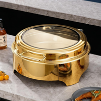 Duurzame roestvrijstalen 6L buffetchafingdish op alcohol, gouden chafingdish met glazen deksel en opklapbaar rek, cateringgerei