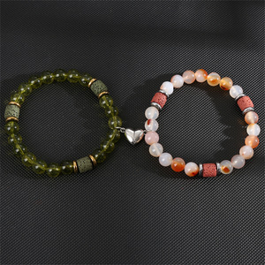 8MM Casal Pulseira Pedra Natural Set Tiger <span class=keywords><strong>Eye</strong></span> Aço Inoxidável Magnetic Coração Charme com pedra vulcânica - Product Image 4